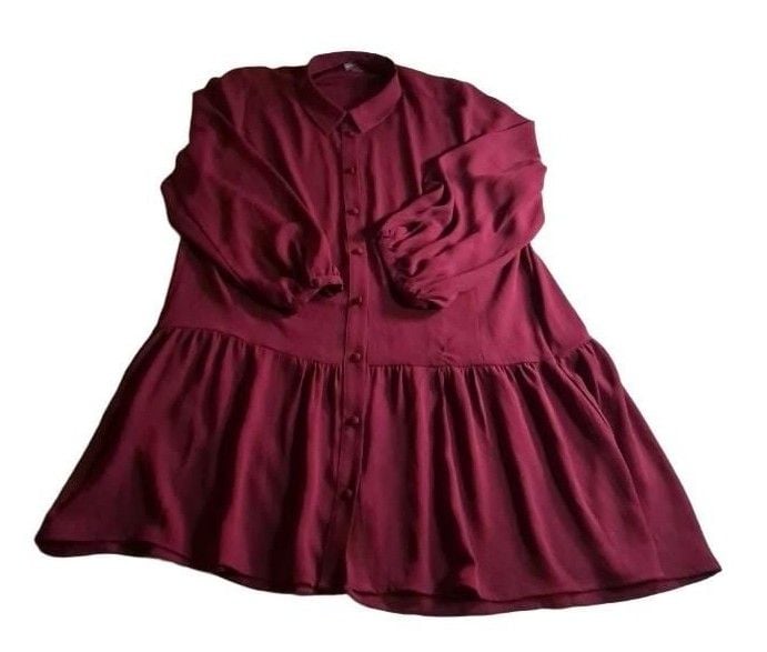 Vince Camuto Burgundy Long Sleeve Button Down Shirt Size L 2
