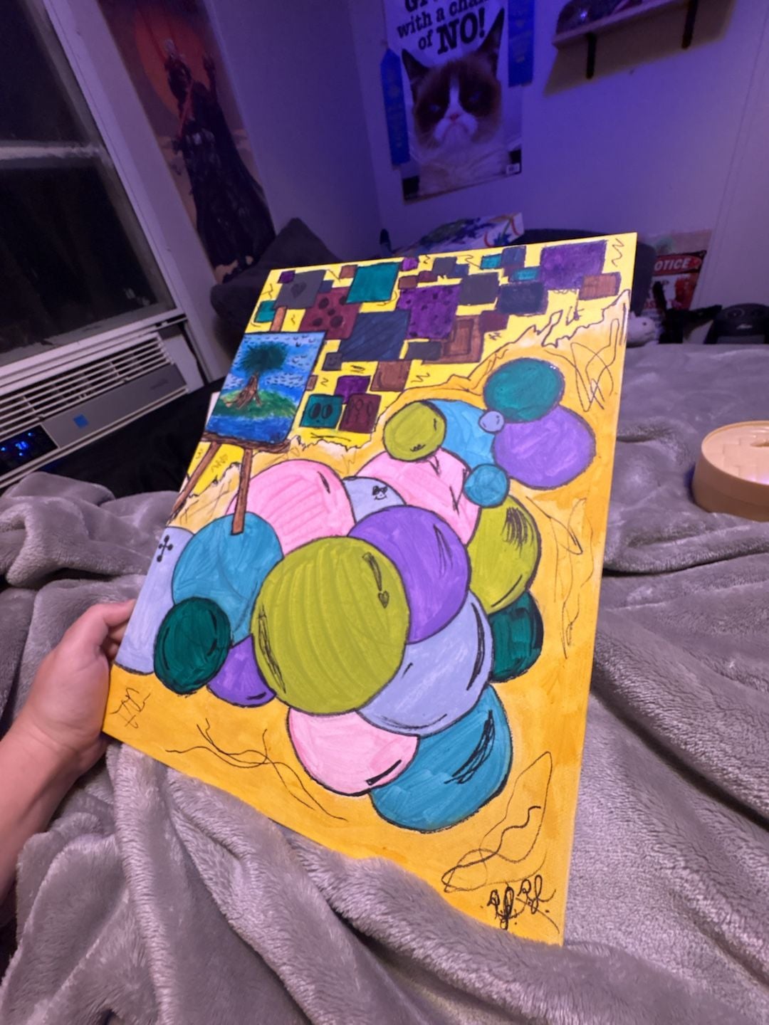 Handmade Abstract Art Painting on Canvas with Balloons and Easel 2