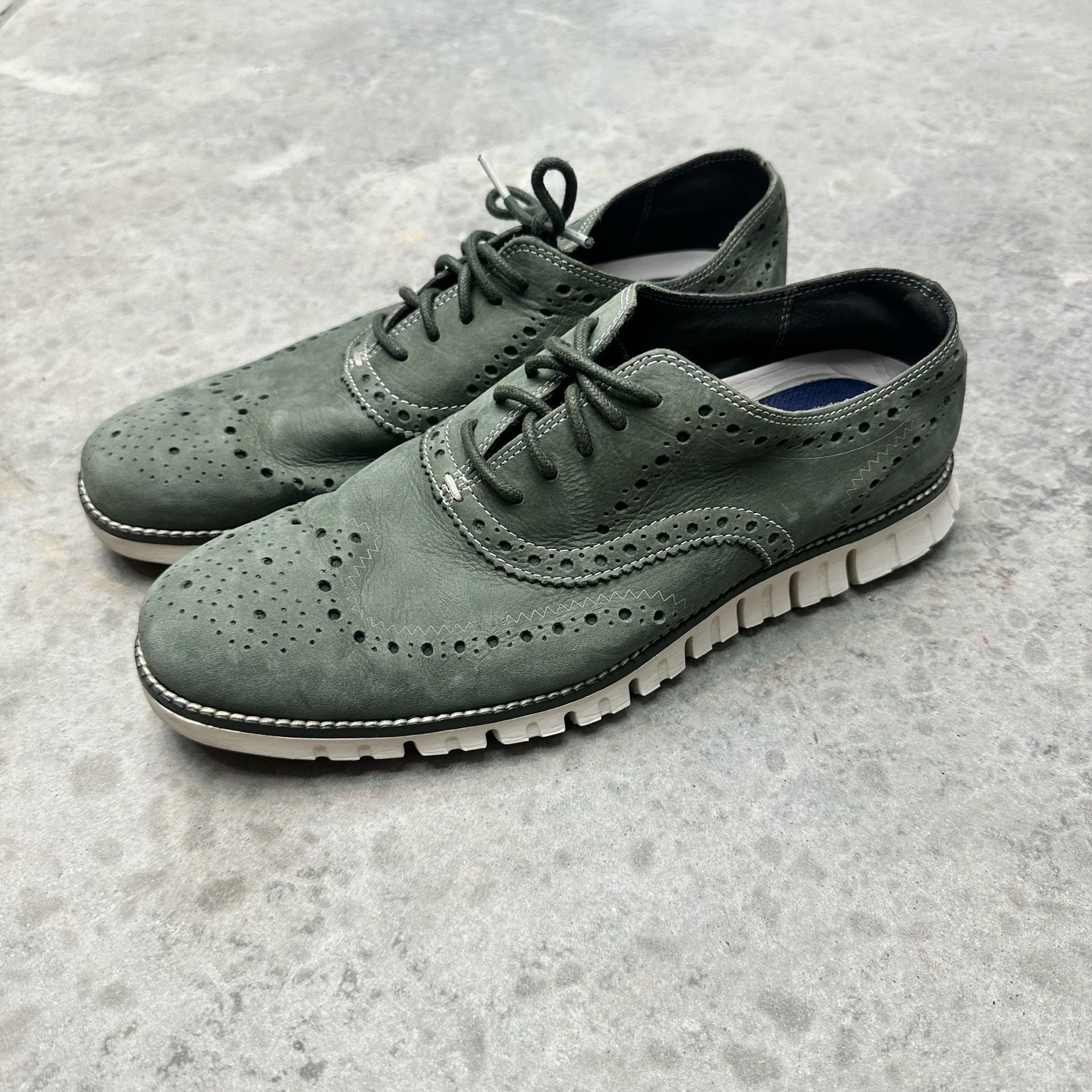 Cole Haan Green Suede Zerogrand Wingtip Oxford - Size 8.5M 2
