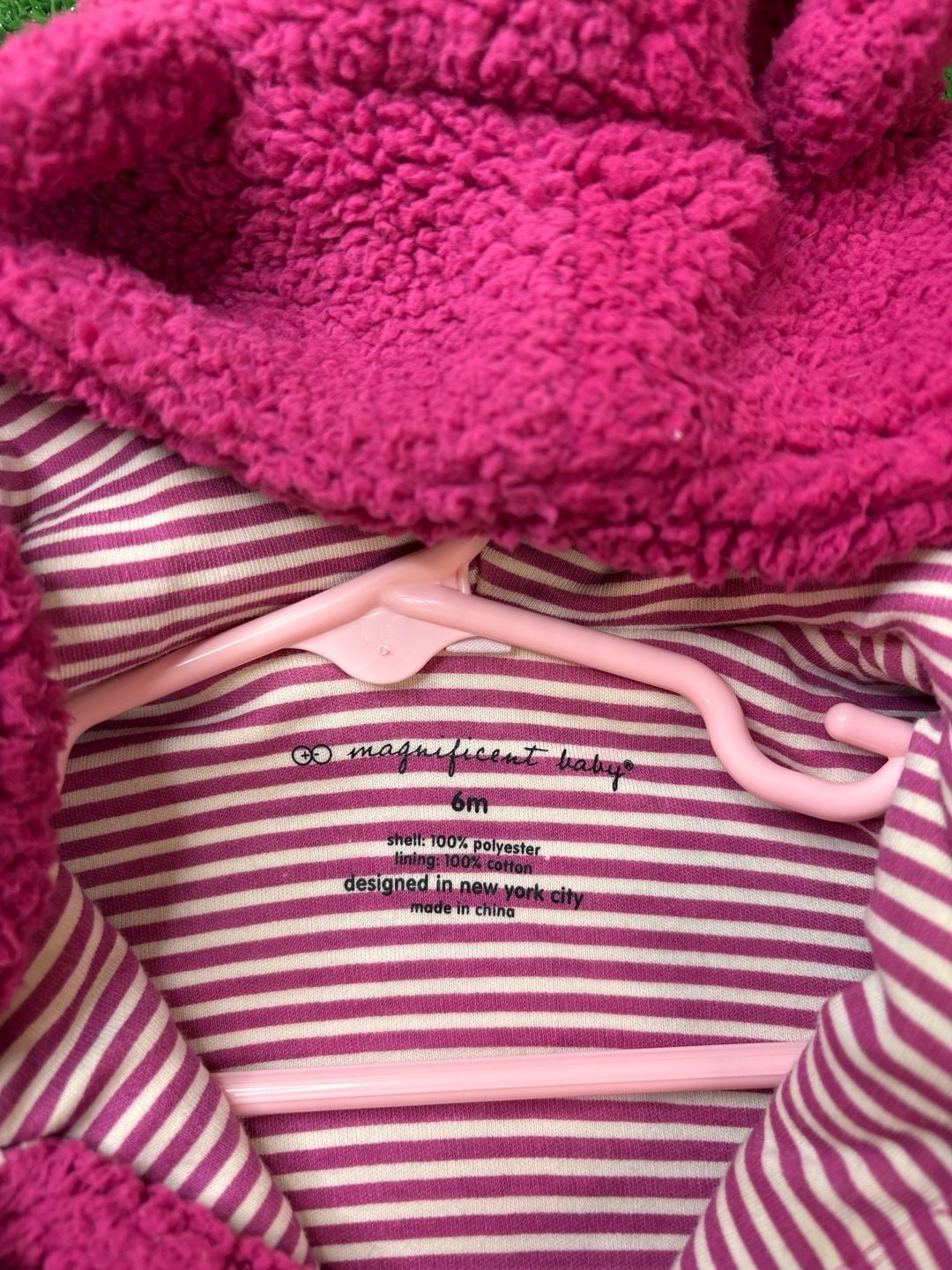 Magnificent Baby Fleece Pram Size 6m Pink Bear Ears Footed Romper Snowsuit 7