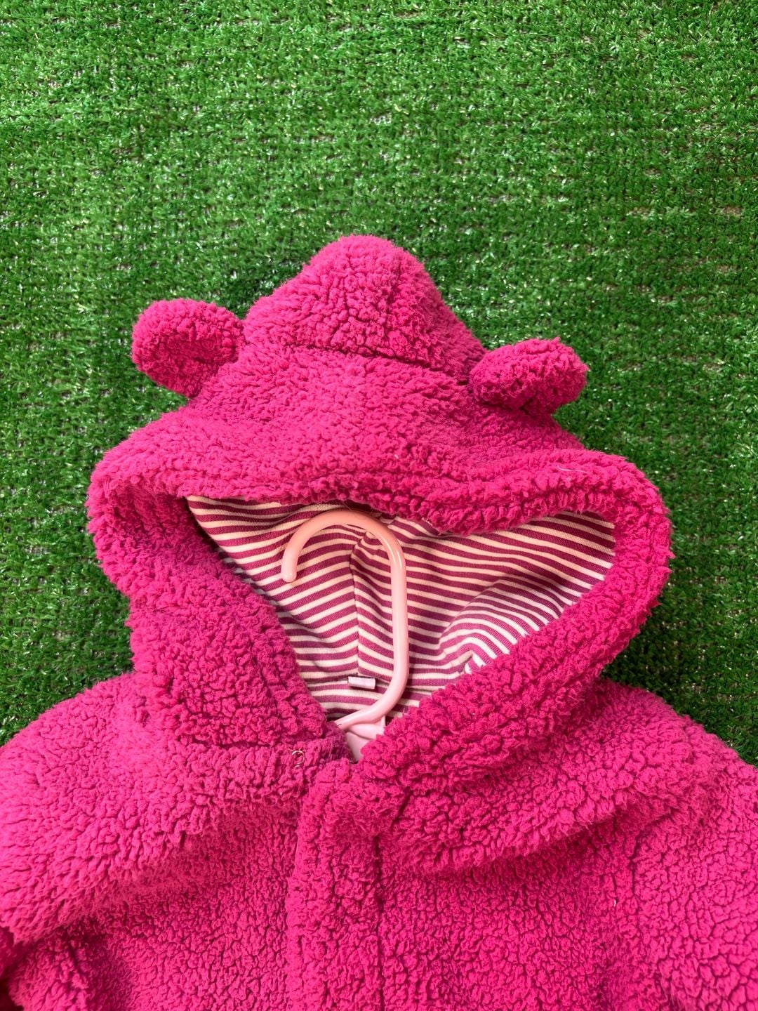 Magnificent Baby Fleece Pram Size 6m Pink Bear Ears Footed Romper Snowsuit 10