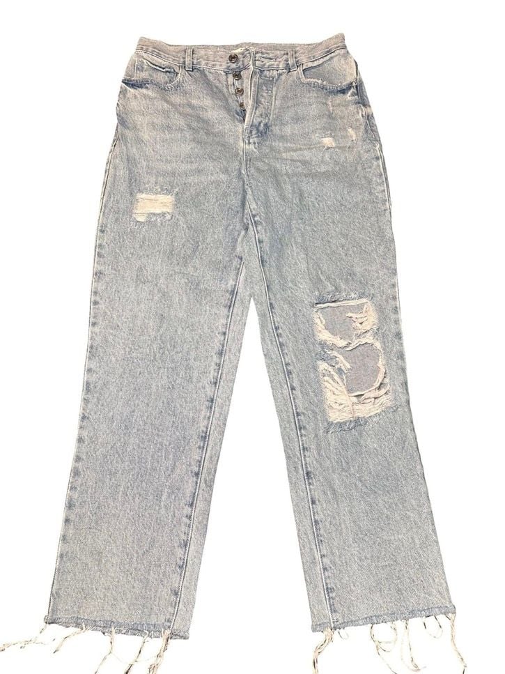 PacSun Women’s Light Wash Distressed Ripped High Rise Straight Leg Jeans 28x25 2