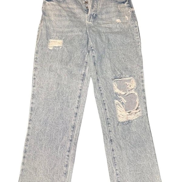 PacSun Women’s Light Wash Distressed Ripped High Rise Straight Leg Jeans 28x25