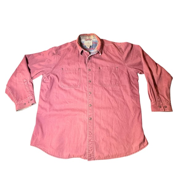 L.L.Bean Lined Flannel Shirt XL-REG Pink Cotton Snap
