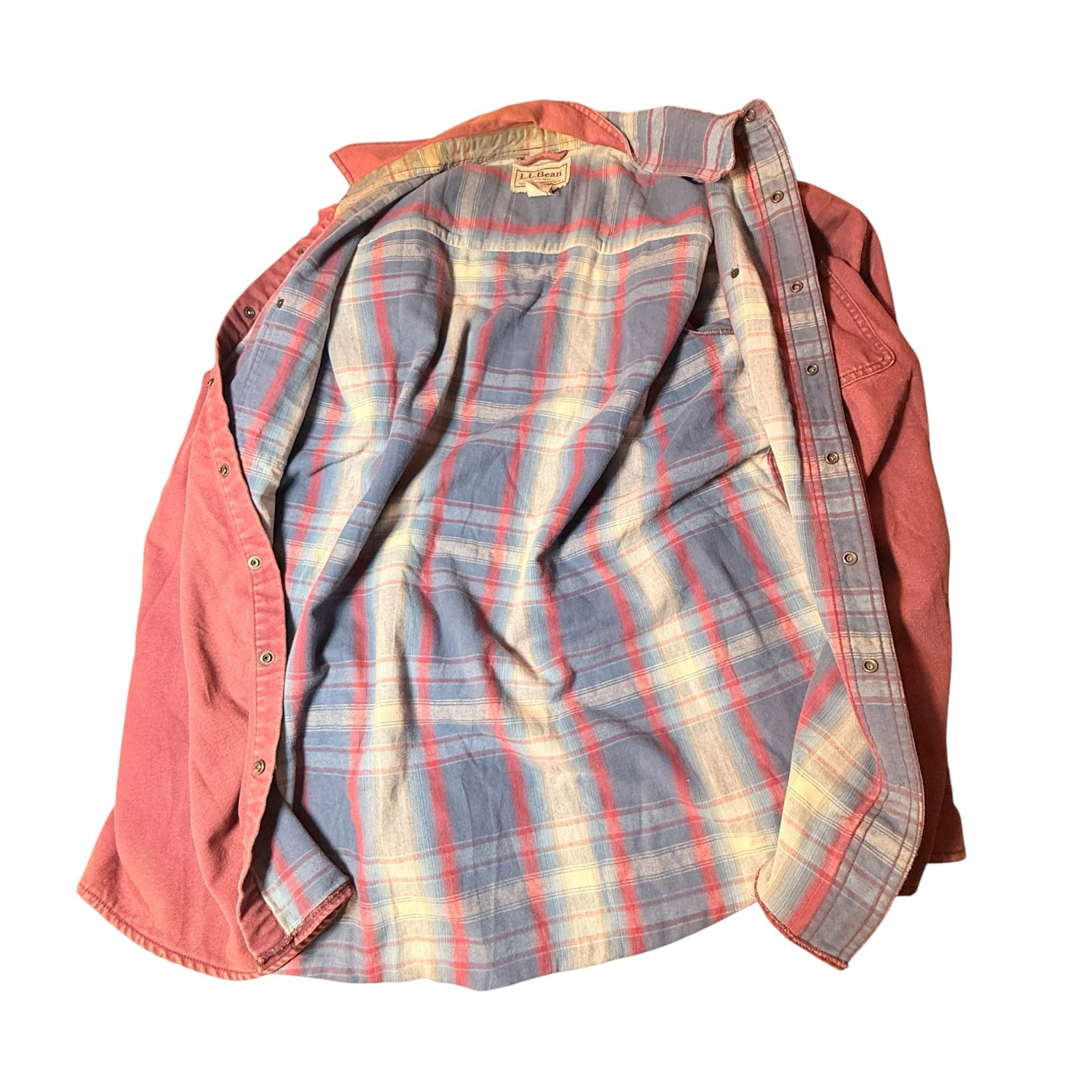 L.L.Bean Lined Flannel Shirt XL-REG Pink Cotton Snap 8