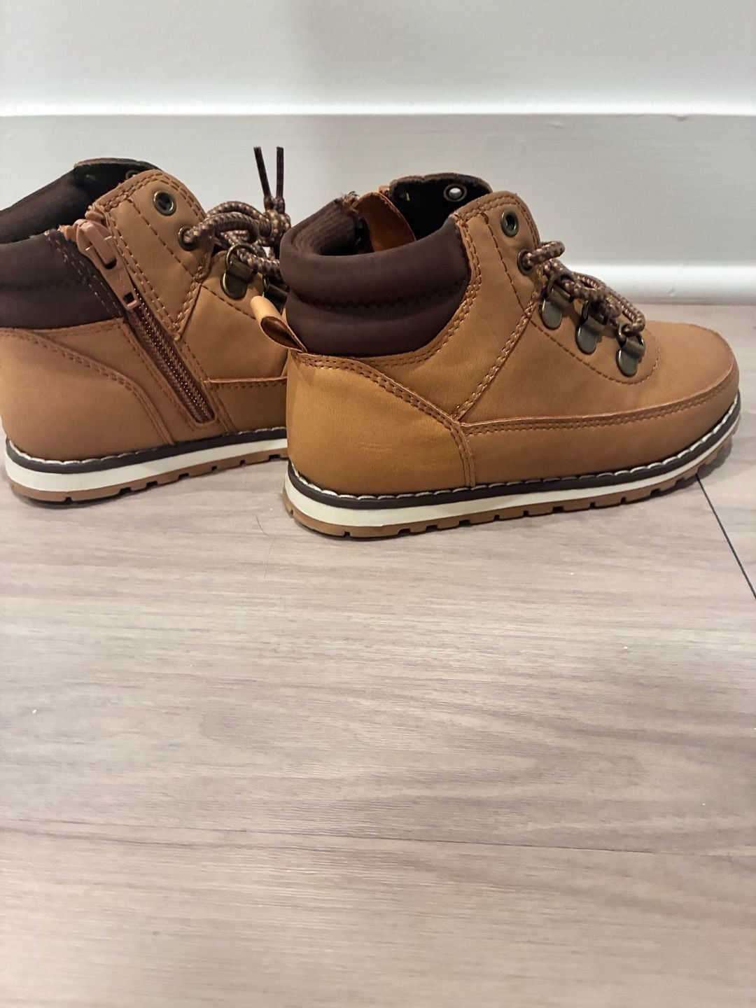 Toddler Boys Contrast Cuff Lace Up Boots - TAN Sz9 2