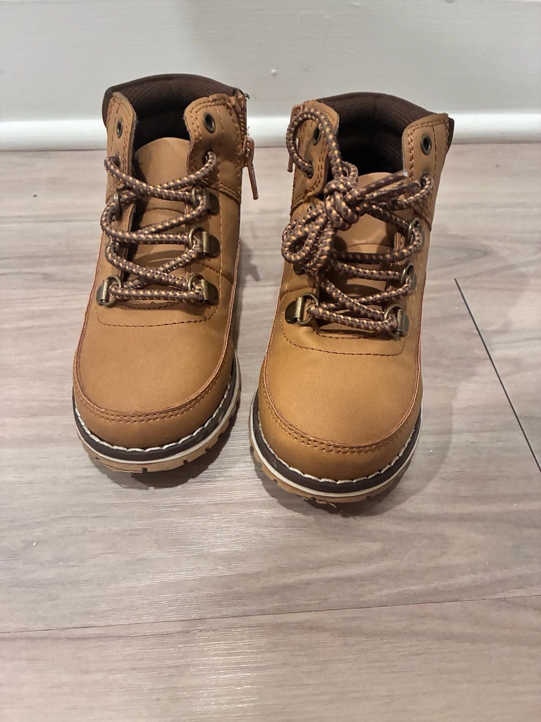 Toddler Boys Contrast Cuff Lace Up Boots - TAN Sz9 3