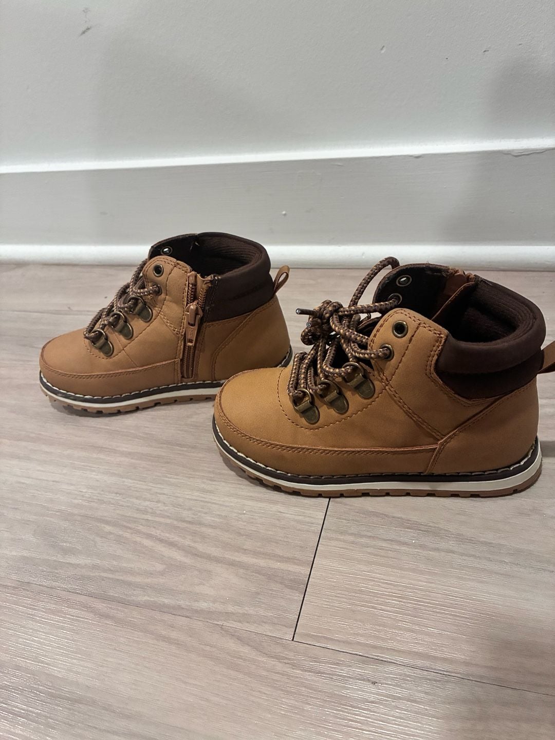Toddler Boys Contrast Cuff Lace Up Boots - TAN Sz9 4