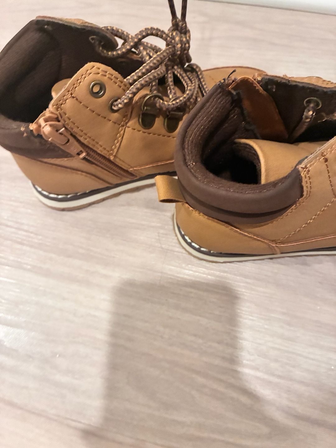 Toddler Boys Contrast Cuff Lace Up Boots - TAN Sz9 5