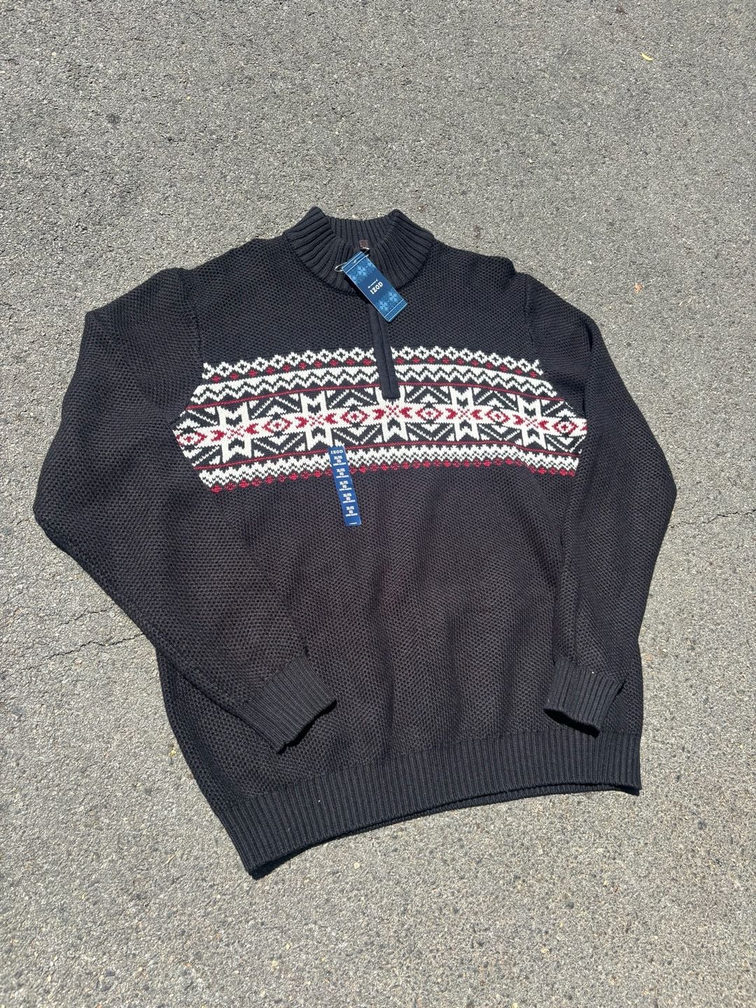 Izod Black Fair Isle 1/4 Zip Pullover Sweater XL 2