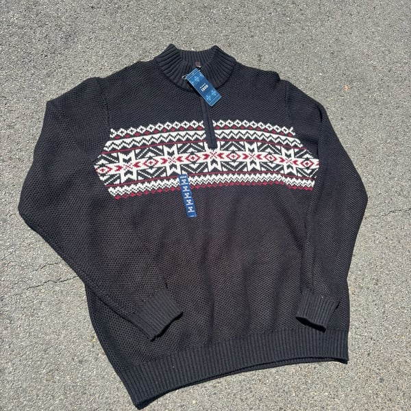 Izod Black Fair Isle 1/4 Zip Pullover Sweater XL
