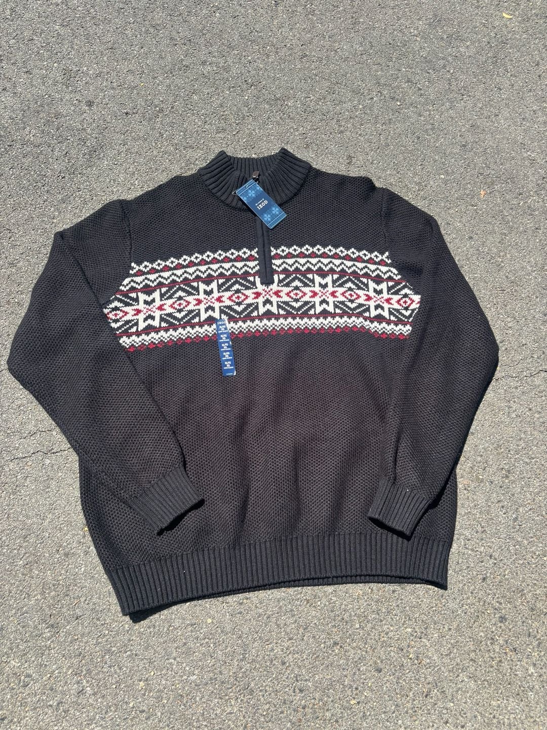 Izod Black Fair Isle 1/4 Zip Pullover Sweater XL 3