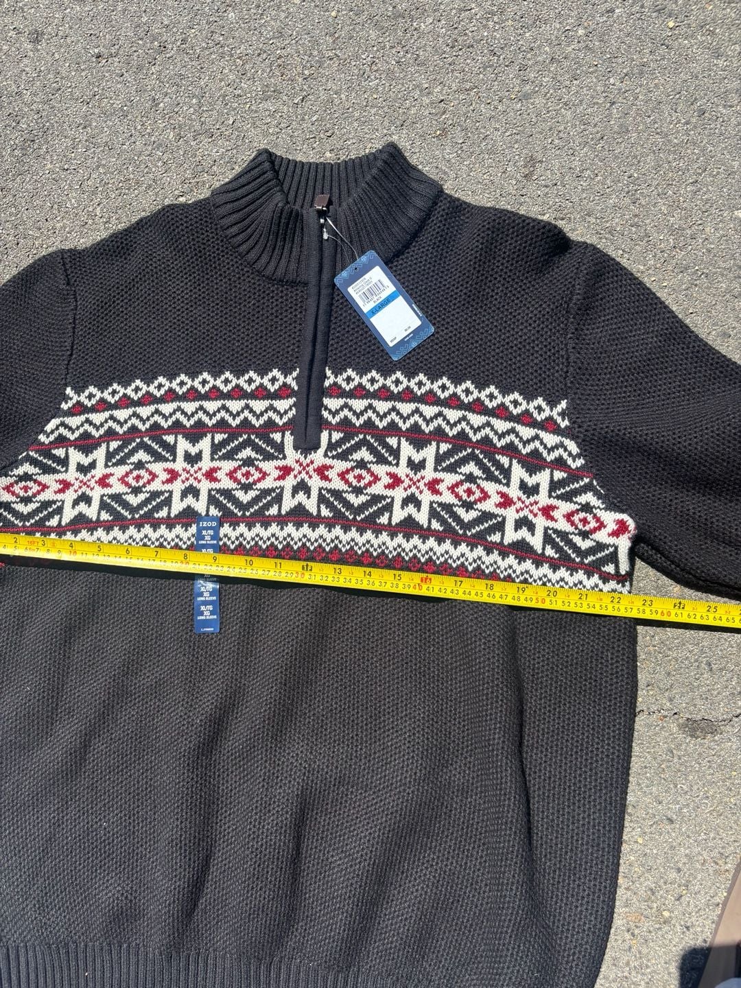 Izod Black Fair Isle 1/4 Zip Pullover Sweater XL 5