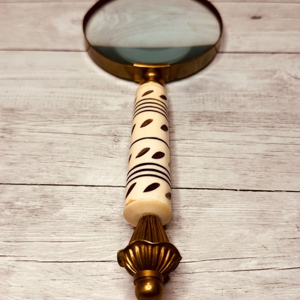 Vintage Style Magnifying Glass with Mother of Pearl Handle and Brass Accents