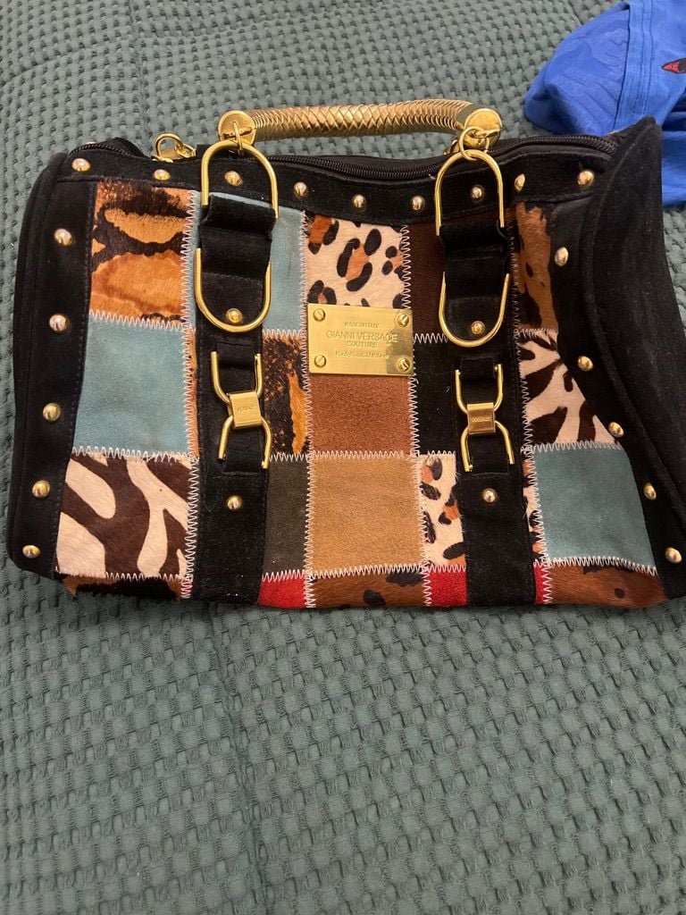 Gianni Versace Patchwork Suede Handbag with Gold Hardware 2