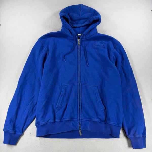 VTG Burberry Blue Full Zip Hoodie with Embroidered Logo and Pockets