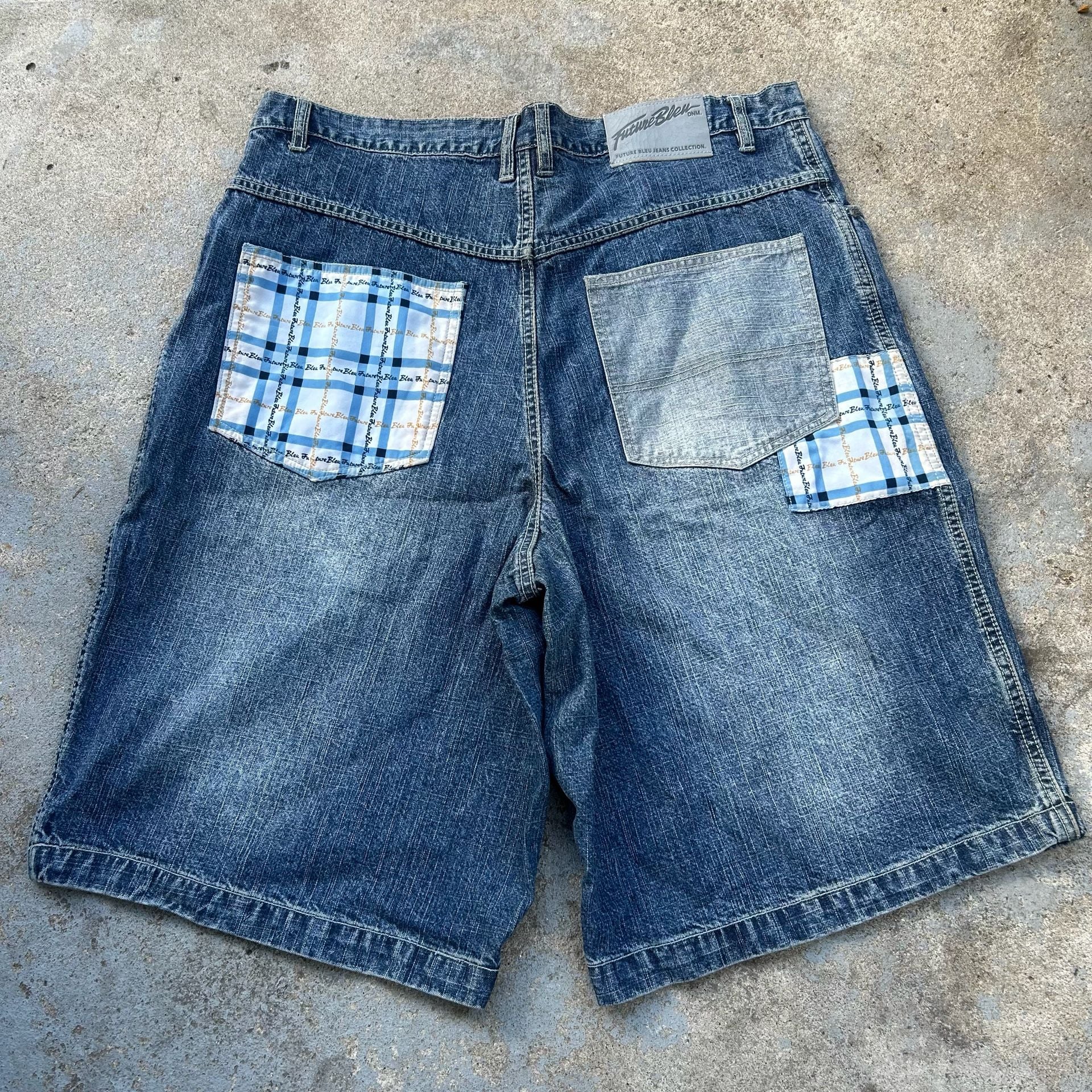 Y2k Future Bleu Denim Shorts Patchwork Skater 1