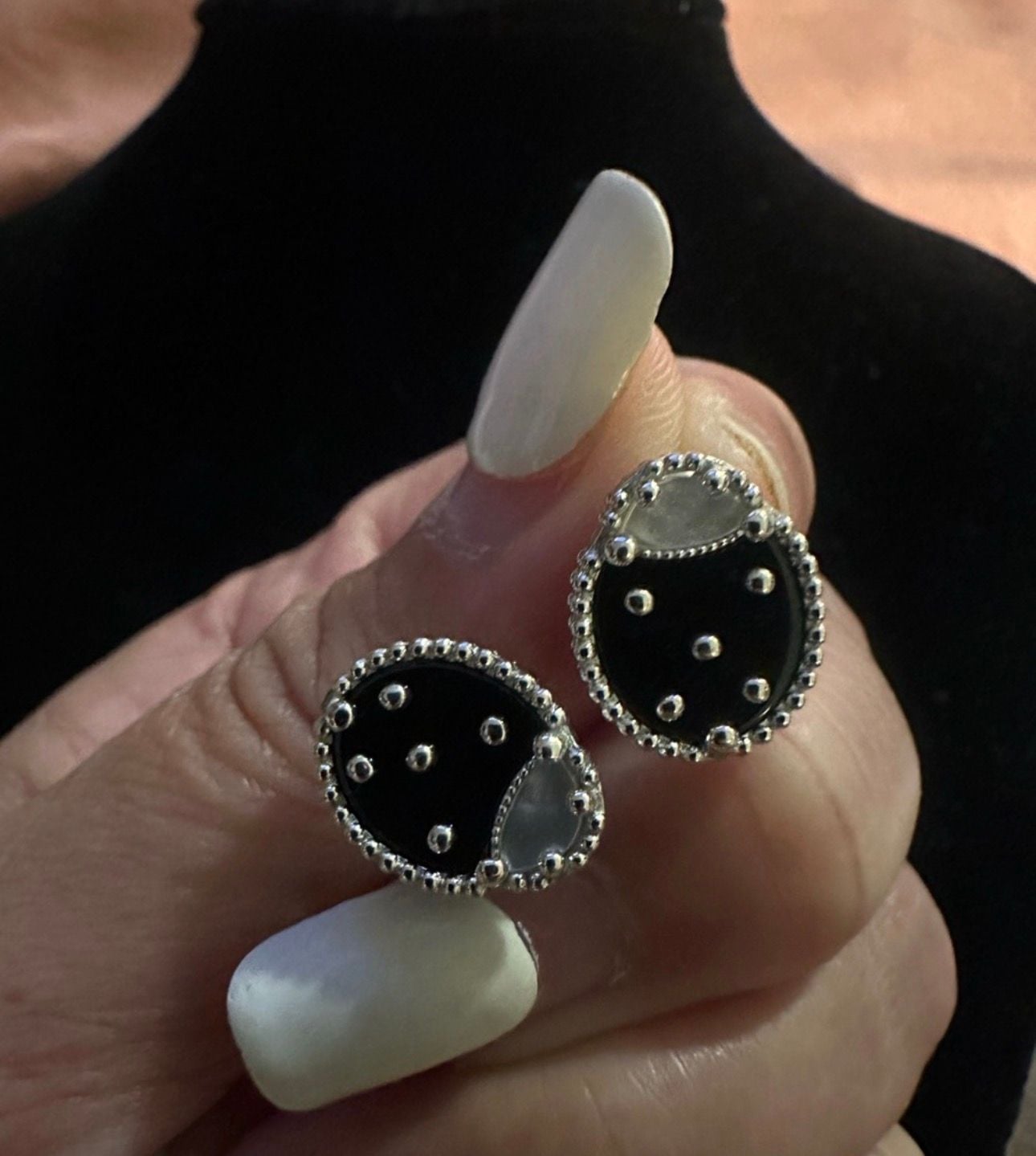 Pandora inspired Black and White Ladybug Stud Earrings 925 Silver from Dubai 2