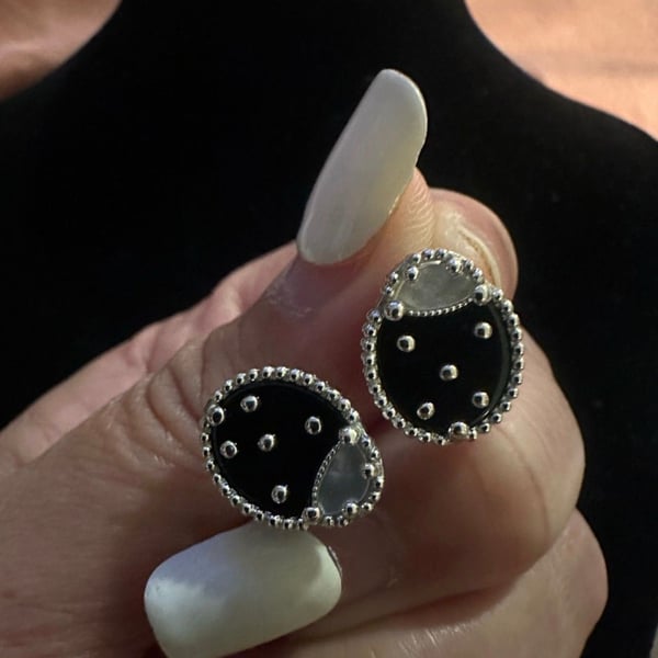 Pandora inspired Black and White Ladybug Stud Earrings 925 Silver from Dubai