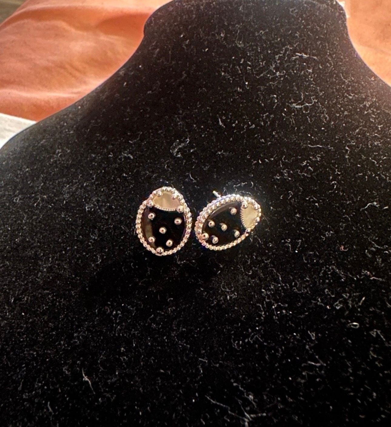 Pandora inspired Black and White Ladybug Stud Earrings 925 Silver from Dubai 4