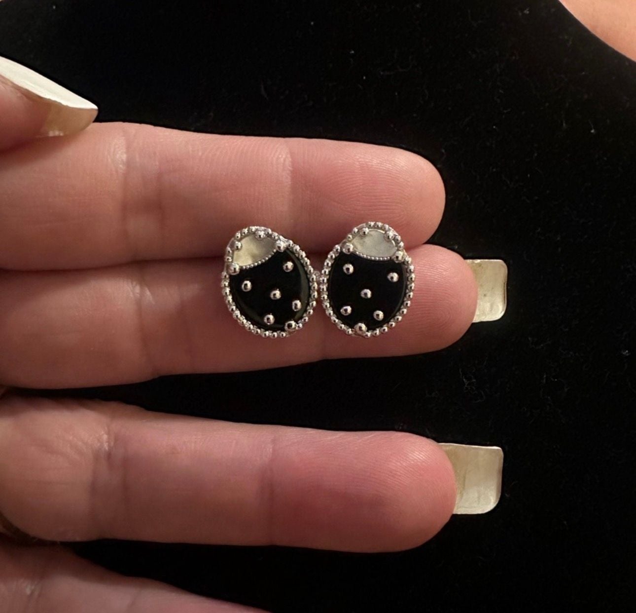 Pandora inspired Black and White Ladybug Stud Earrings 925 Silver from Dubai 5
