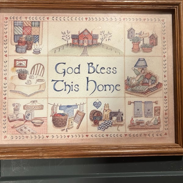 Decorel God Bless This Home Cross Stitch Print in Wooden Frame