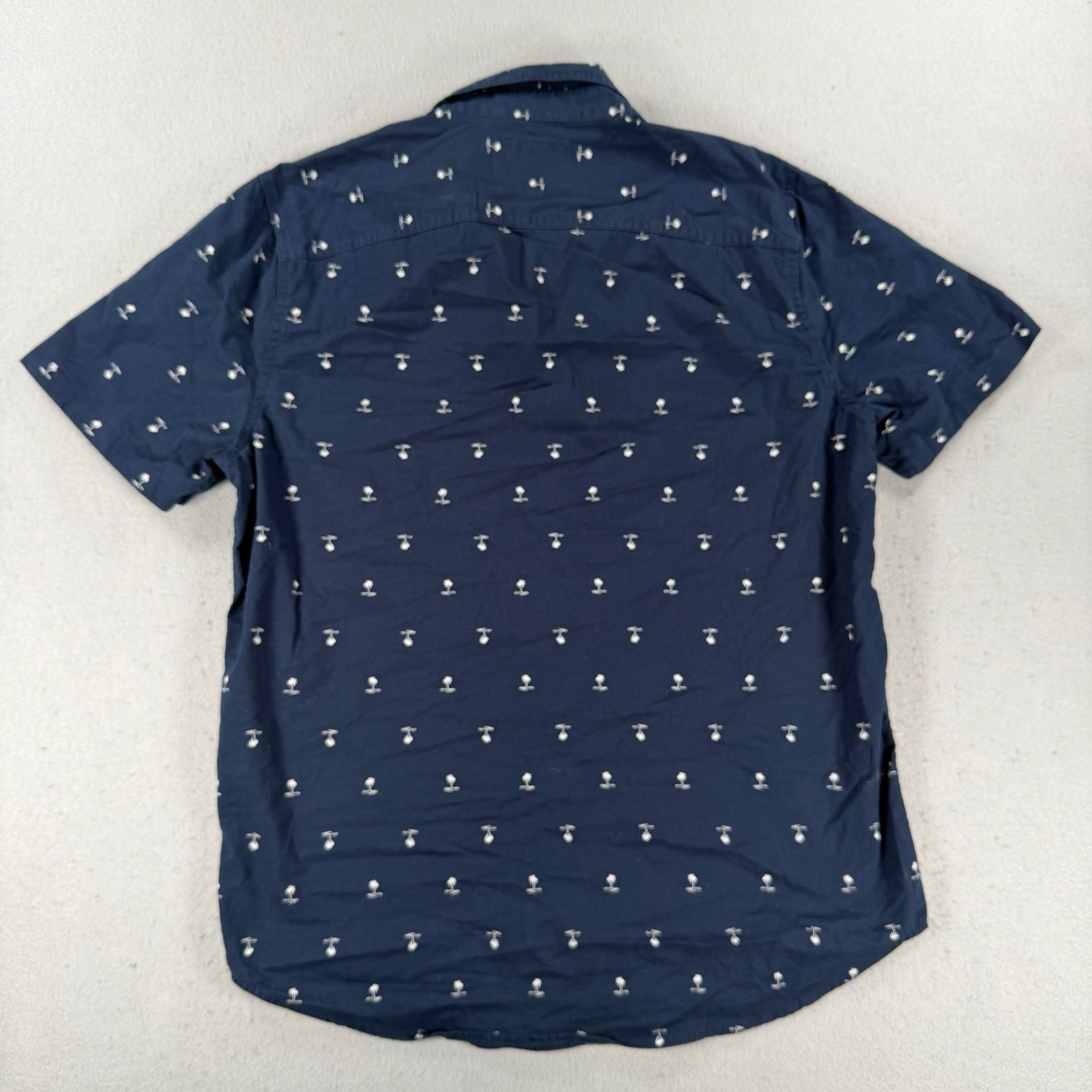 Hollister Epic Flex Stretch Button Up Shirt Size M Navy Blue Palm Tree Print 7
