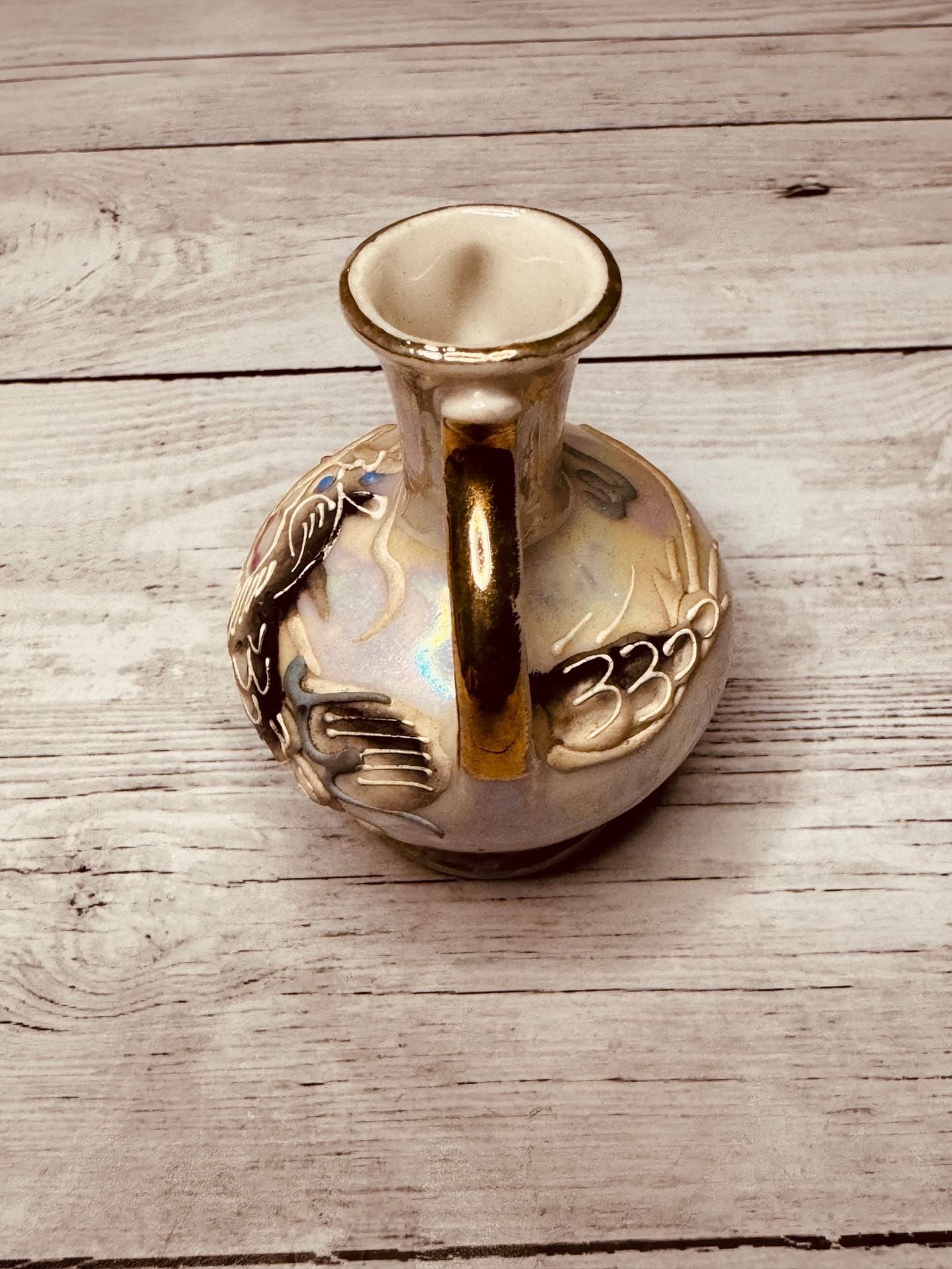 Vintage Dragon Ewer and Stand Set with Iridescent Glaze and Brass Base 9
