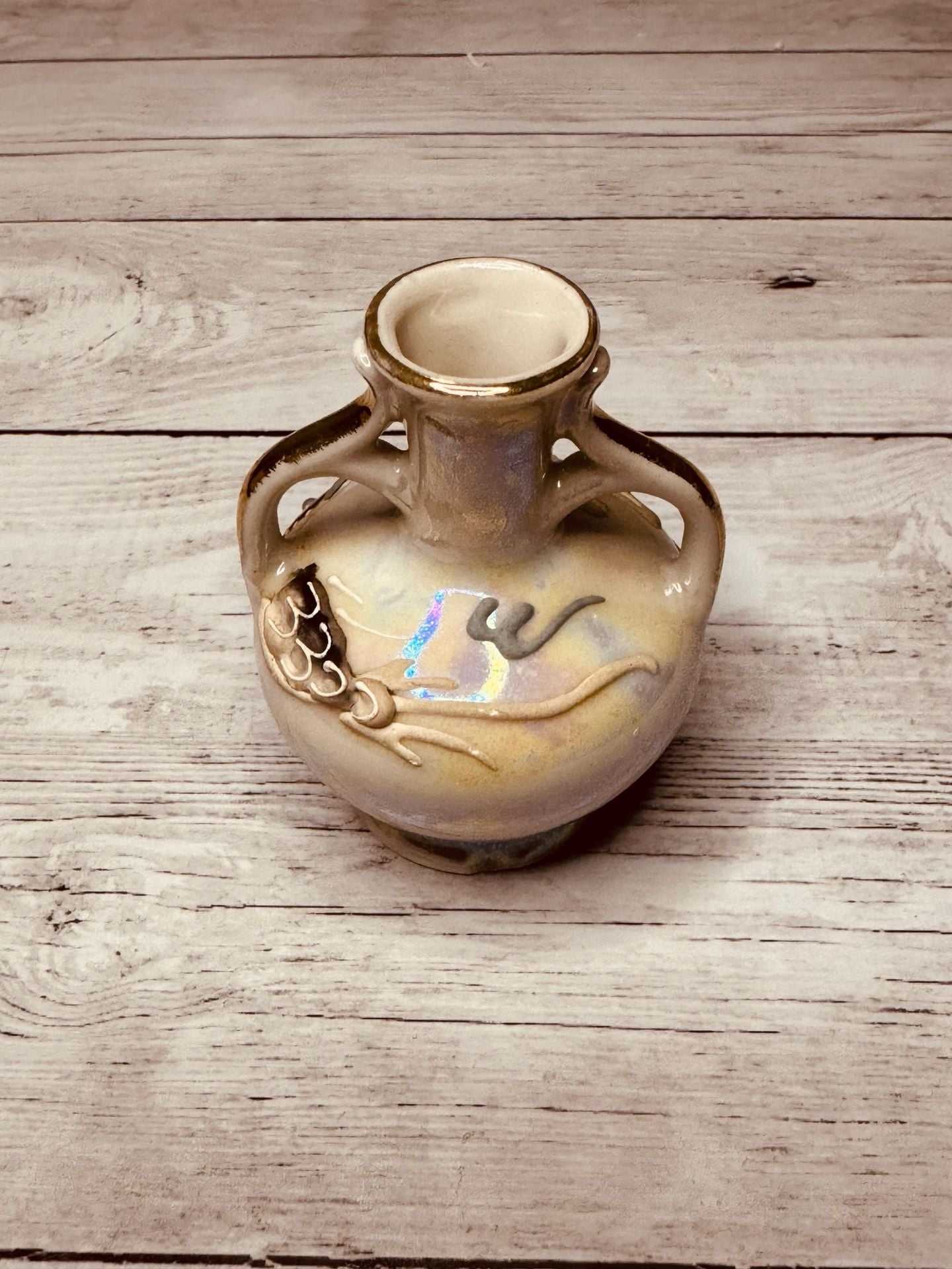 Vintage Dragon Ewer and Stand Set with Iridescent Glaze and Brass Base 10