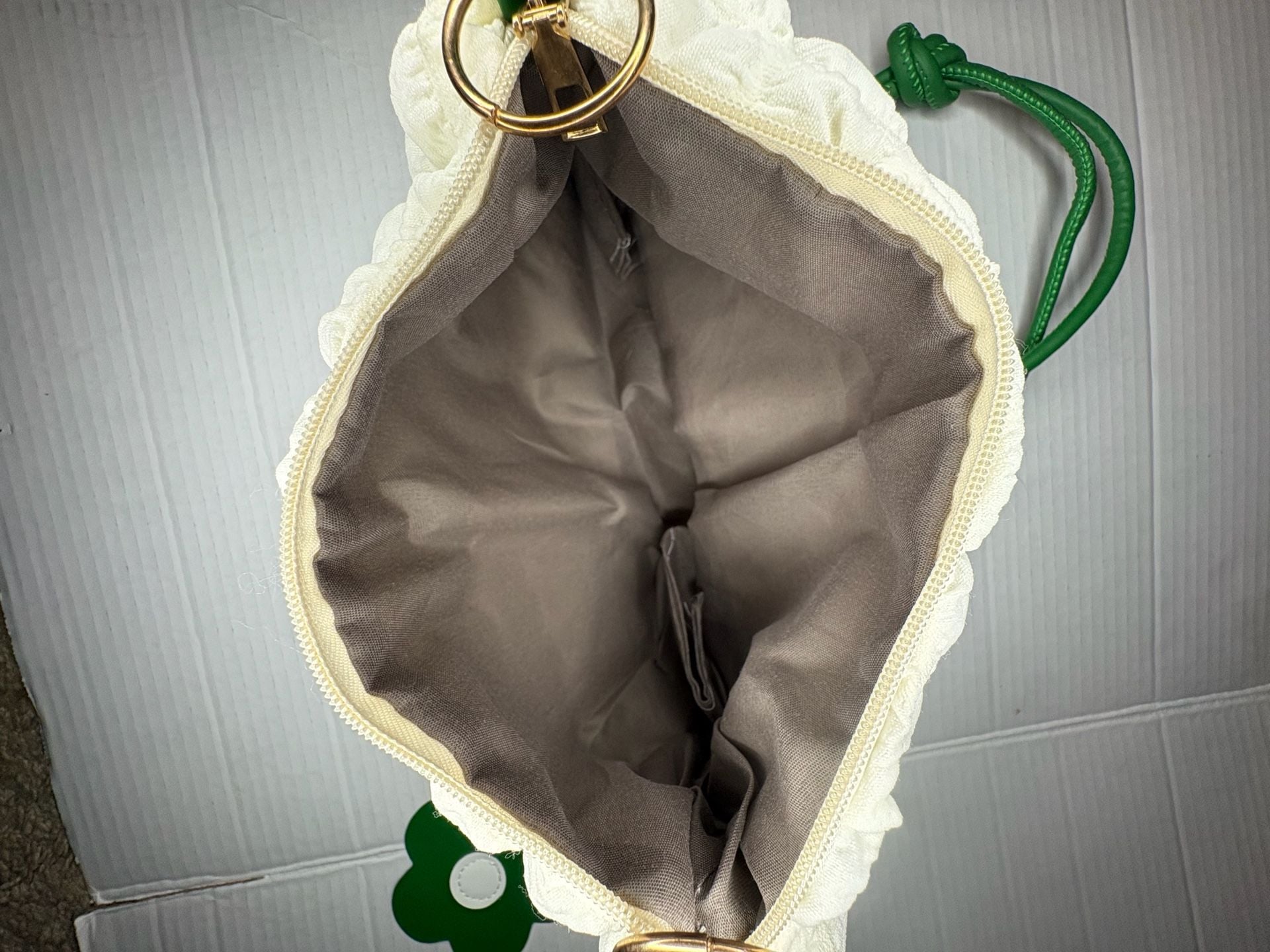 White and Green Quilted Flower Crossbody Bag 4