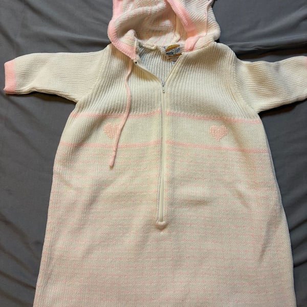 Fun Pride Joy Baby Sleep Sack White Pink Knit Hooded Heart Size 3M