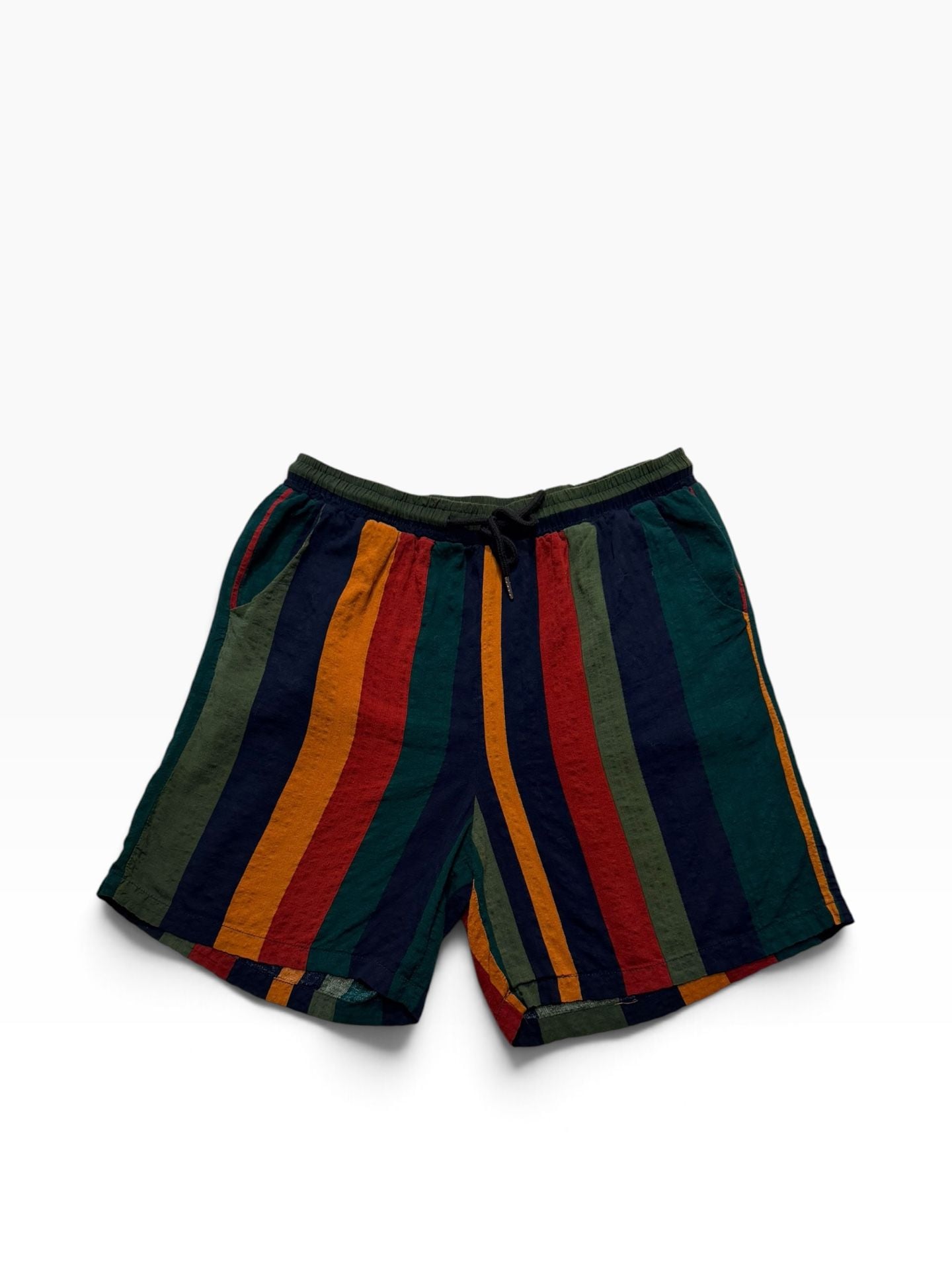 SHEIN Men Contrast Striped Print Drawstring Waist Shorts Colorful Vacation 2