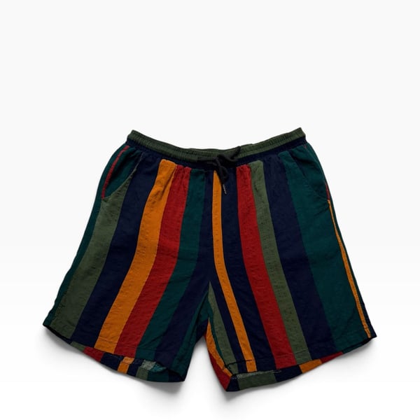 SHEIN Men Contrast Striped Print Drawstring Waist Shorts Colorful Vacation