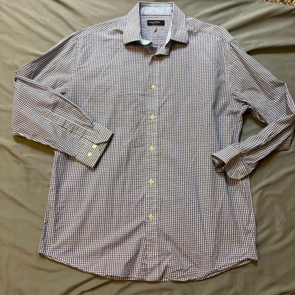 Nautica Plaid Button Down Shirt Size 16 32/33 Blue Check