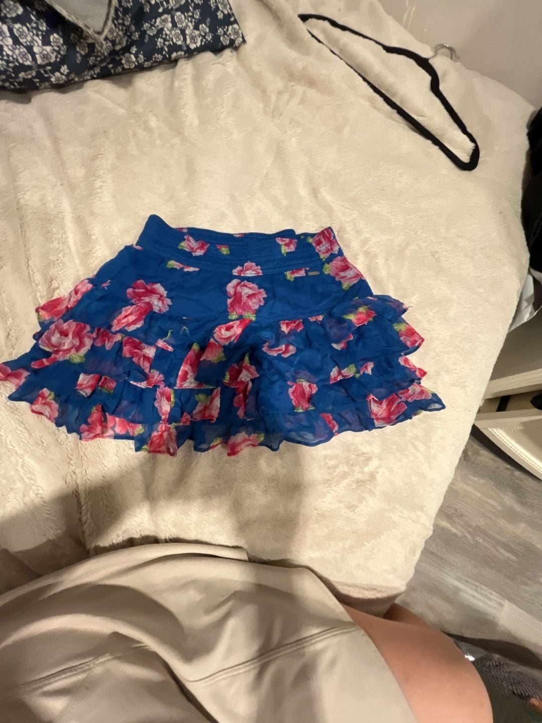Abercrombie Kids Ruffle Skirt Size XL Blue Pink Floral Chiffon Tiered 2