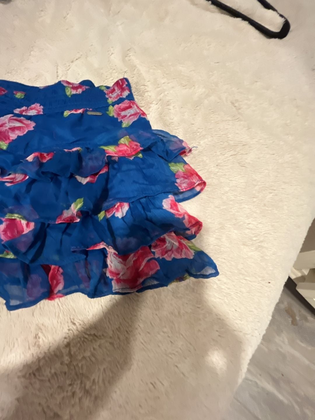 Abercrombie Kids Ruffle Skirt Size XL Blue Pink Floral Chiffon Tiered 3