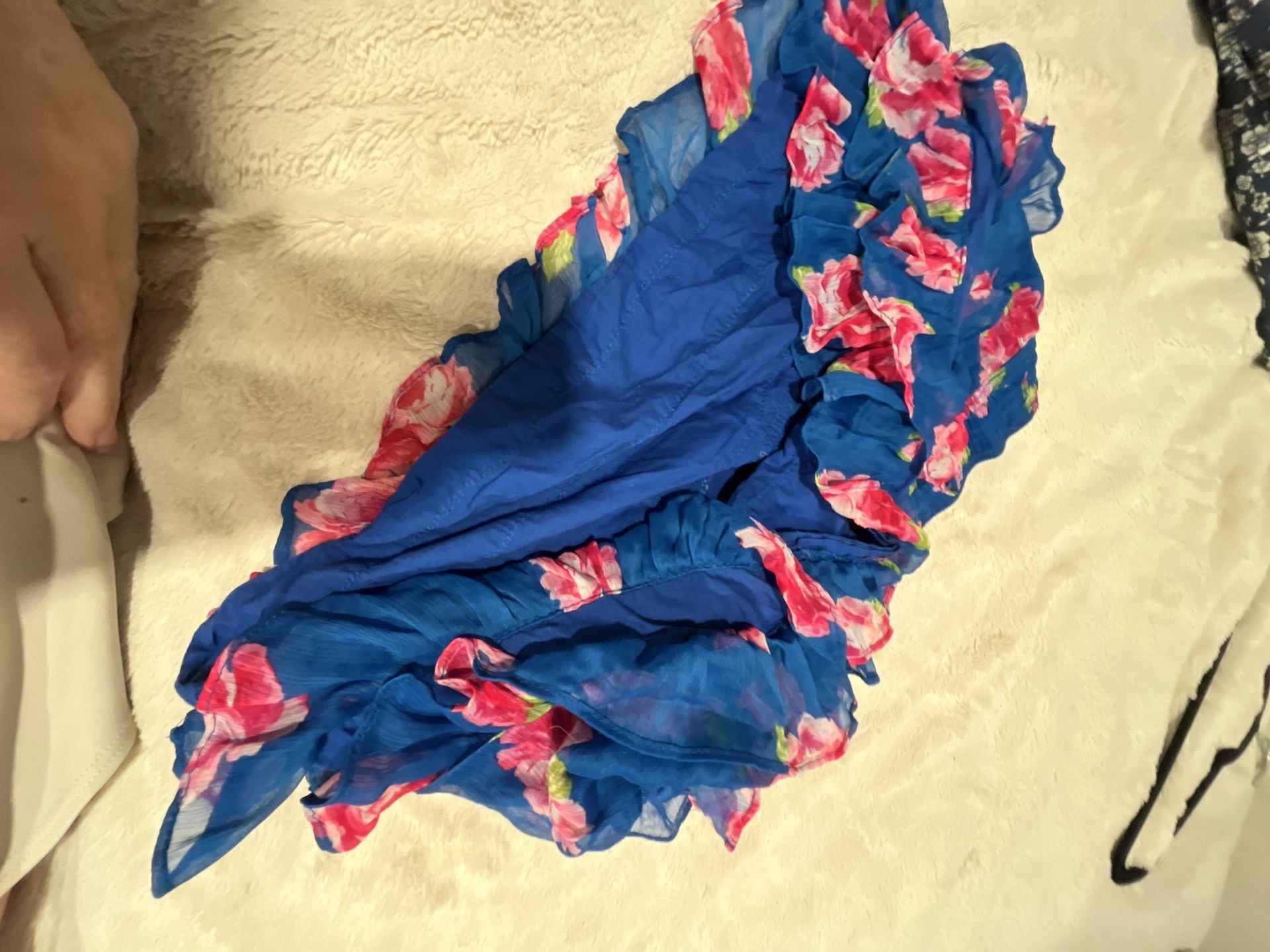 Abercrombie Kids Ruffle Skirt Size XL Blue Pink Floral Chiffon Tiered 7