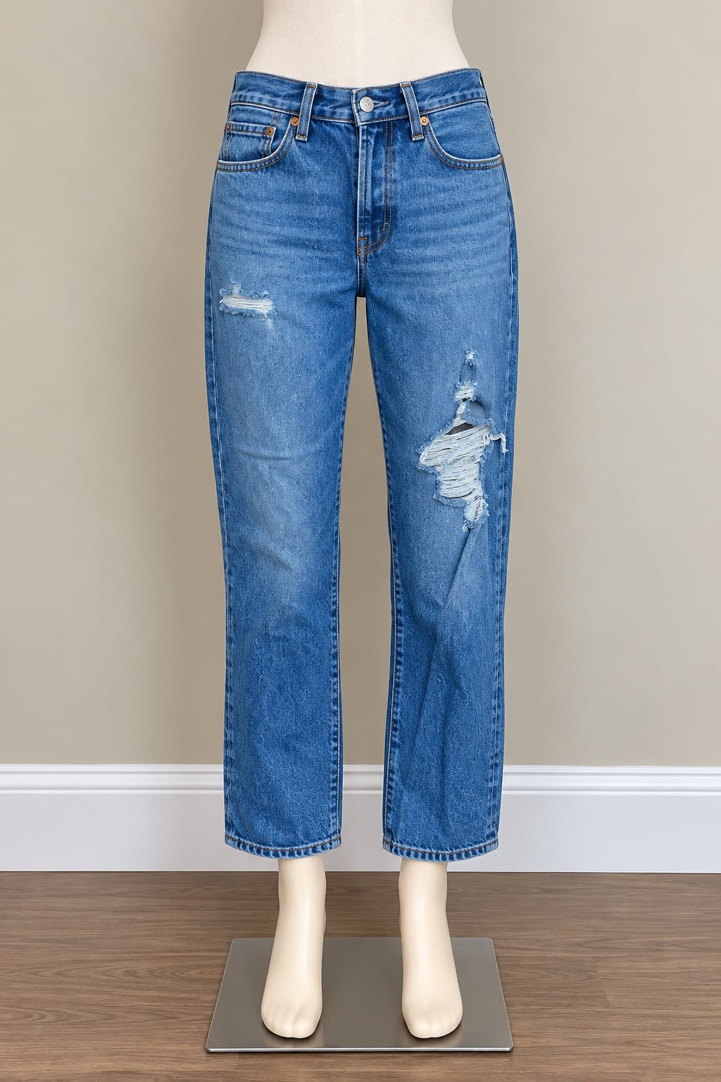 Levi's Premium Wedgie Straight Distressed Blue Denim Jeans Sz 28 2