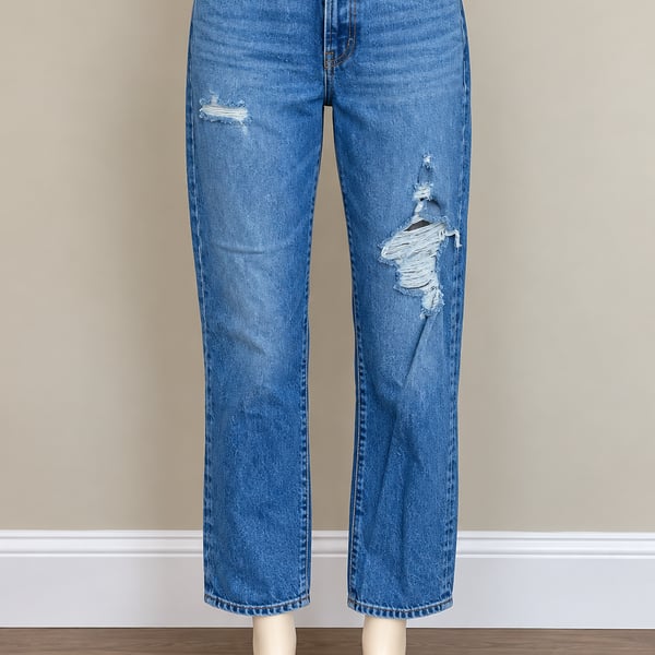 Levi's Premium Wedgie Straight Distressed Blue Denim Jeans Sz 28