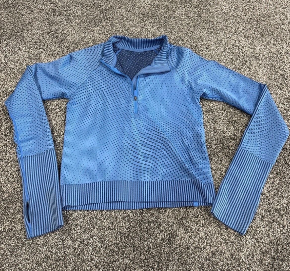 Lululemon Rest Less Cropped Half-Zip Pullover Blue Grid Warp 2
