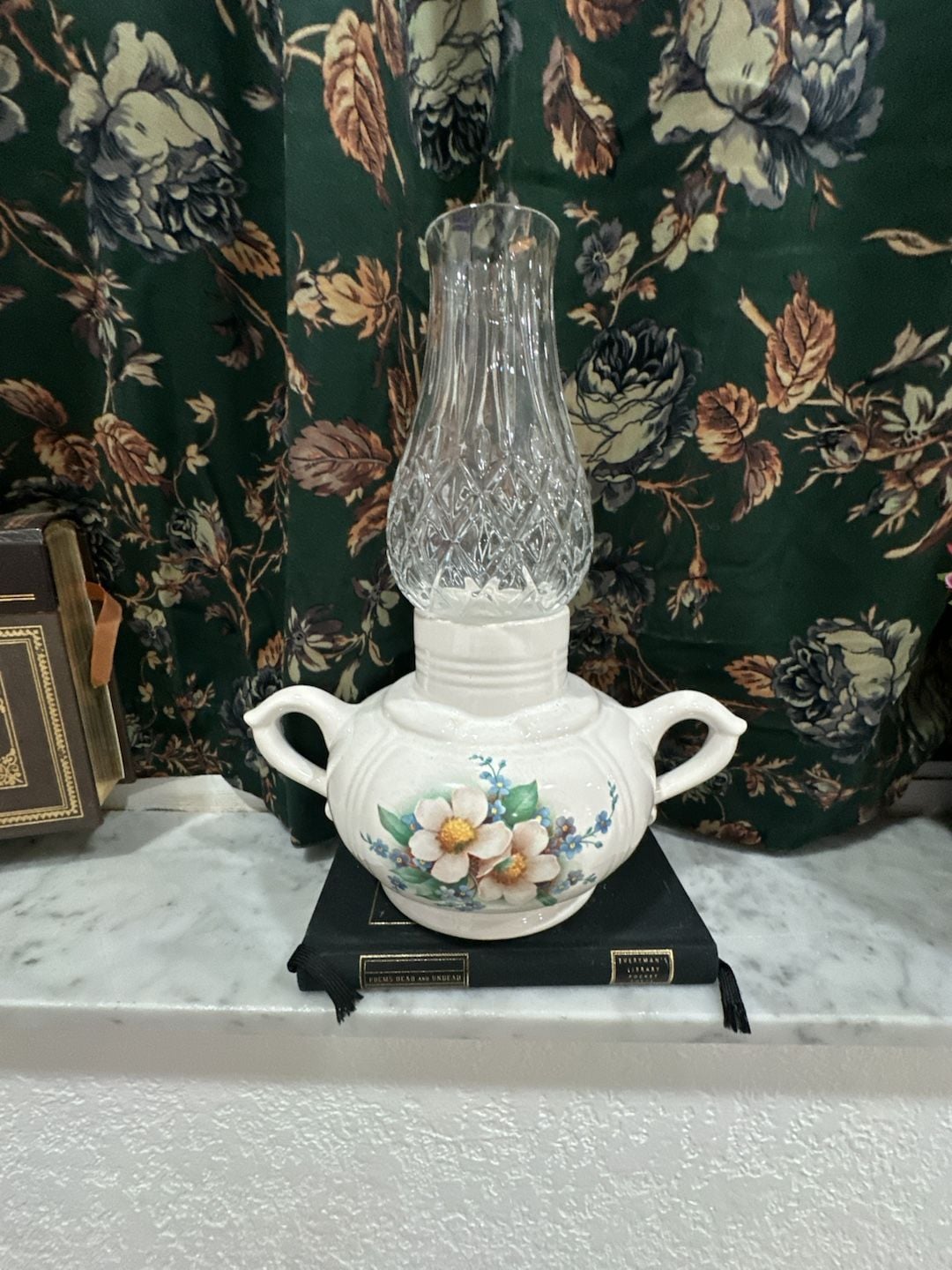 McCoy Pottery Vintage Floral Candle Lamp With Handles And Globe 1