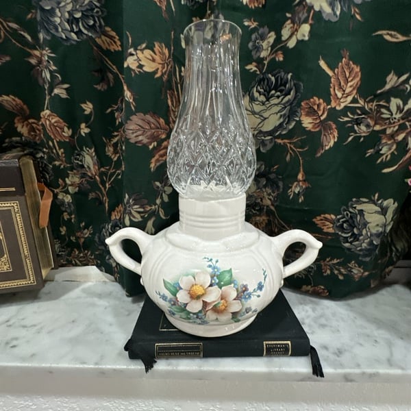 McCoy Pottery Vintage Floral Candle Lamp With Handles And Globe
