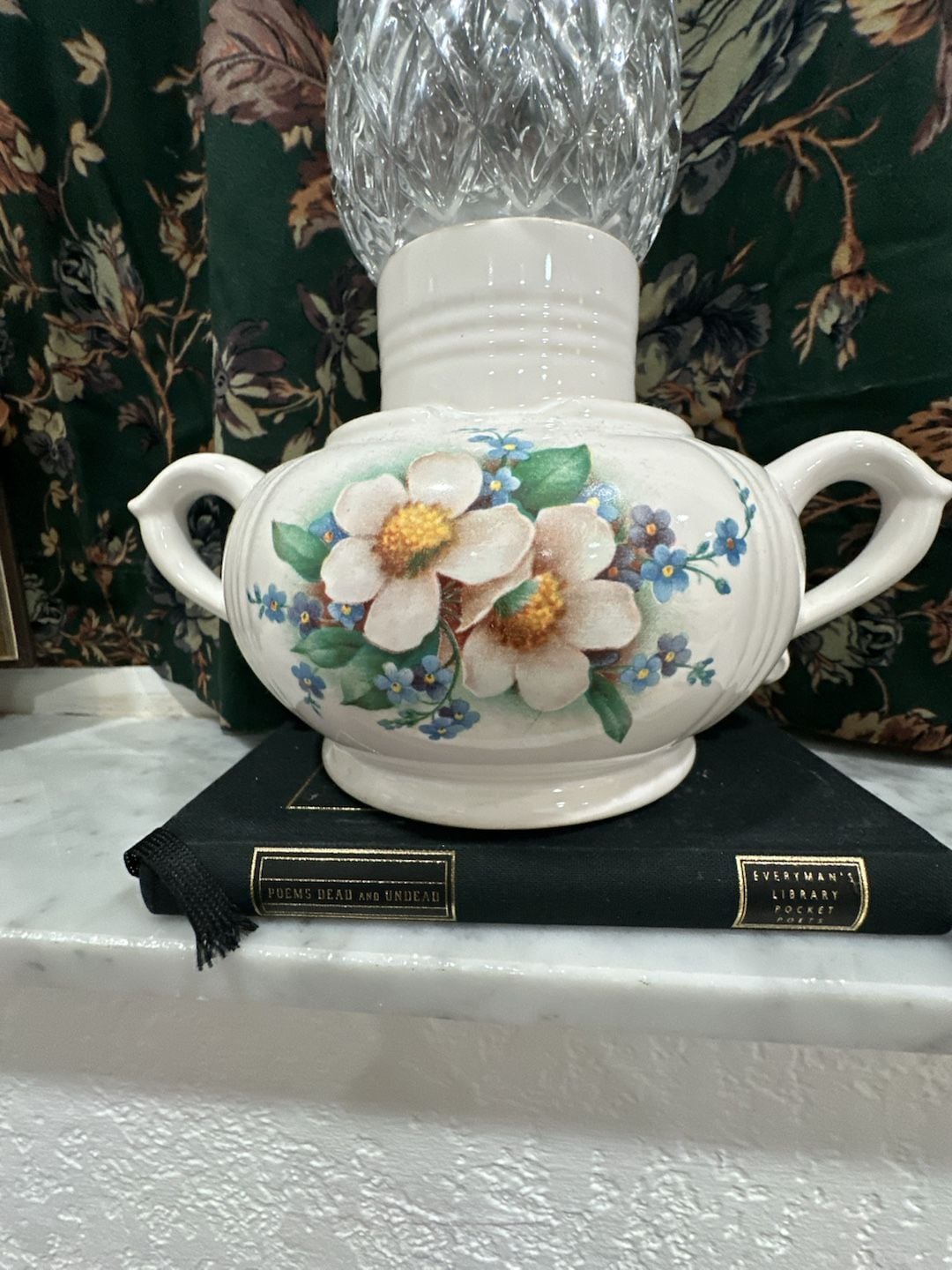 McCoy Pottery Vintage Floral Candle Lamp With Handles And Globe 2