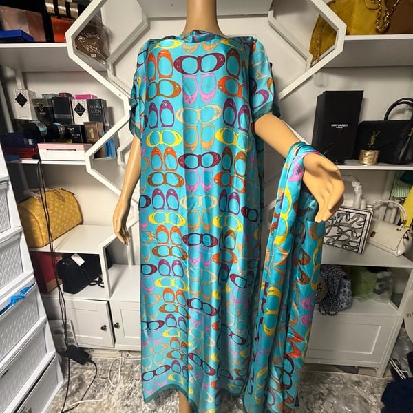  Print Long  dress  and Matching Scarf Set.