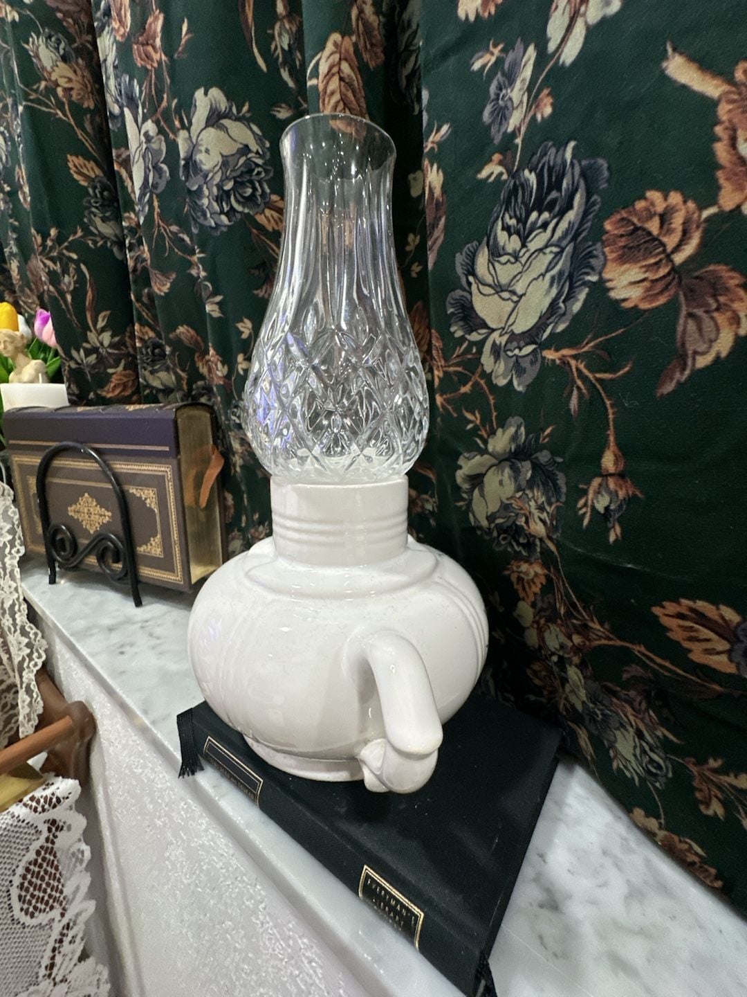 McCoy Pottery Vintage Floral Candle Lamp With Handles And Globe 11