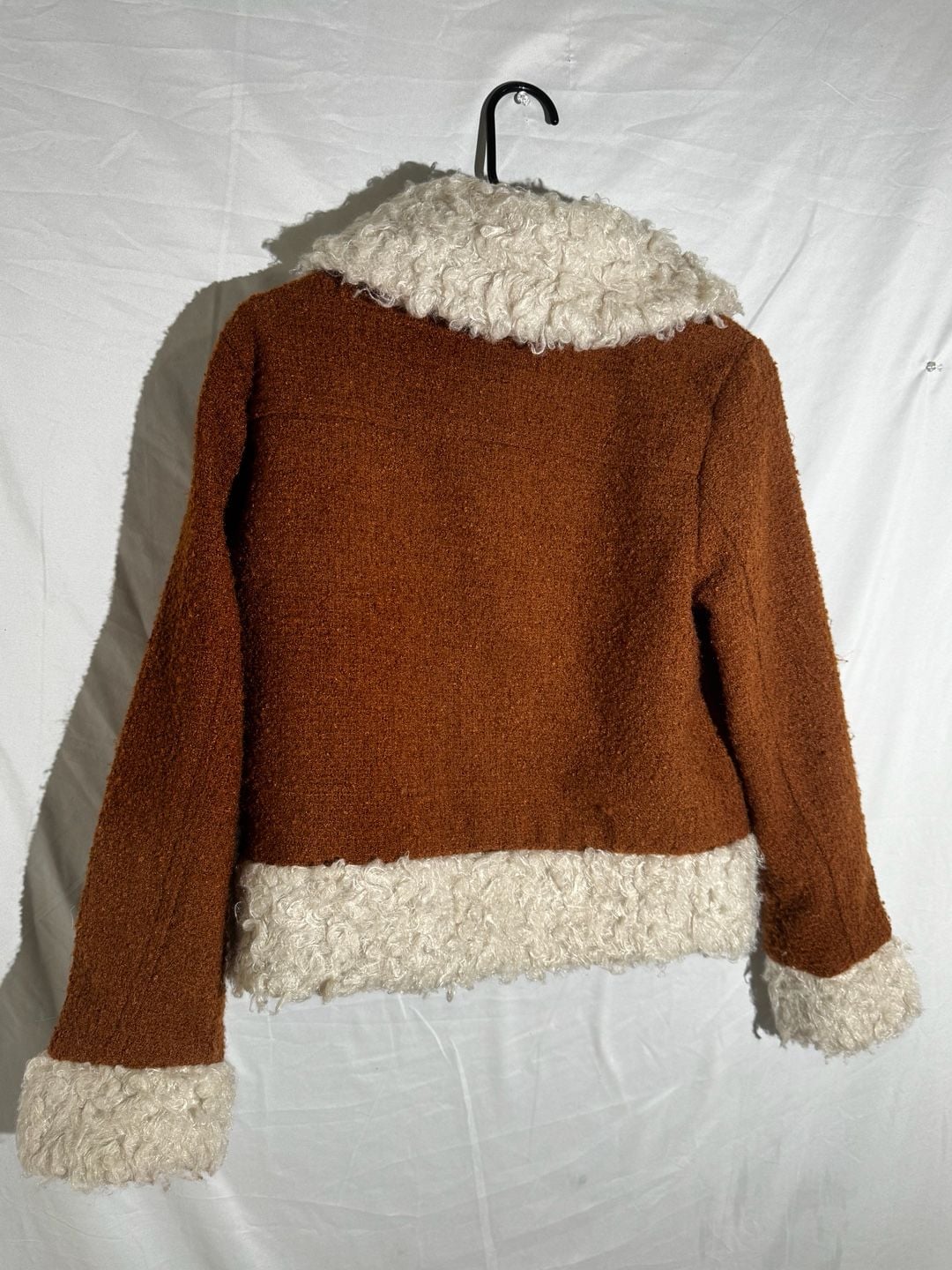 Penny Lane Forever 21 Womens Jacket Sherpa Collar Zip Cropped Rust Brown Medium 5
