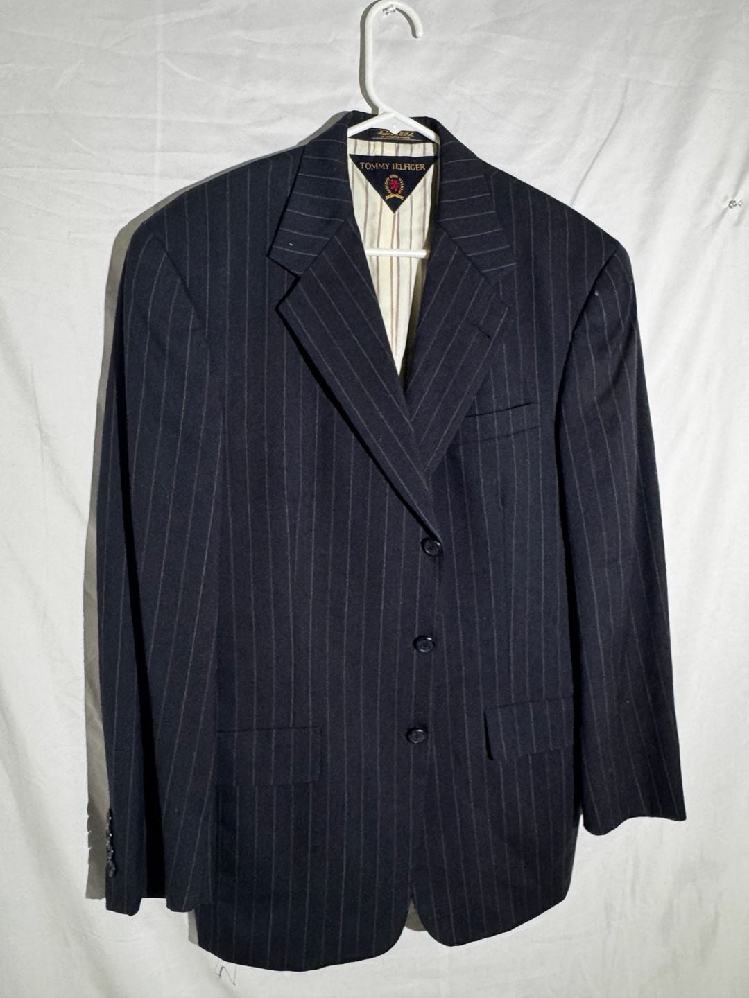 Tommy Hilfiger Mens Blazer Pinstripe Wool Made USA Gadzooks Vintage Navy 2