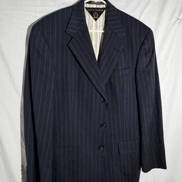 Tommy Hilfiger Mens Blazer Pinstripe Wool Made USA Gadzooks Vintage Navy