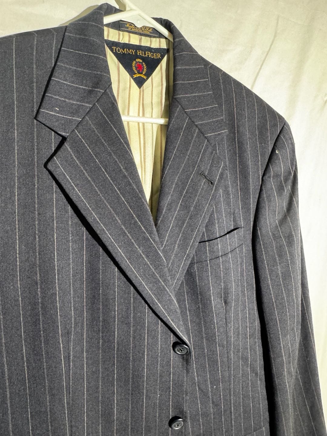 Tommy Hilfiger Mens Blazer Pinstripe Wool Made USA Gadzooks Vintage Navy 3
