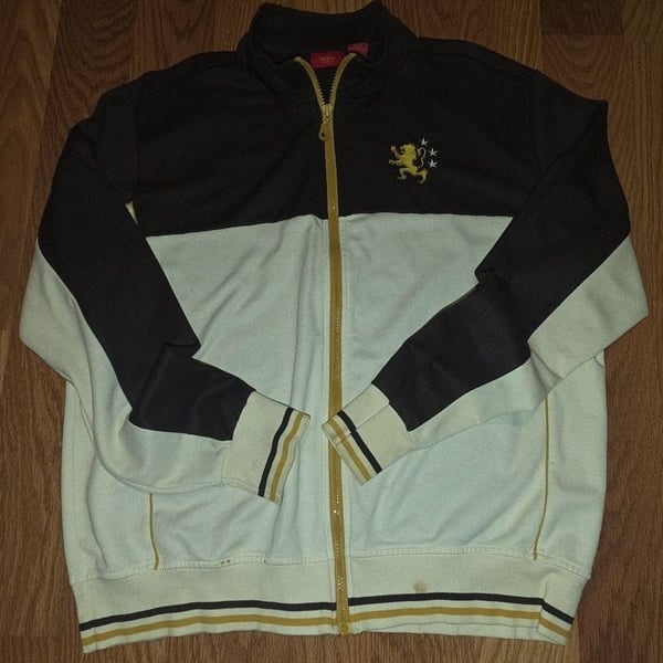 Mossimo Track Jacket Size XL Black White Gold Lion Crest Zipper